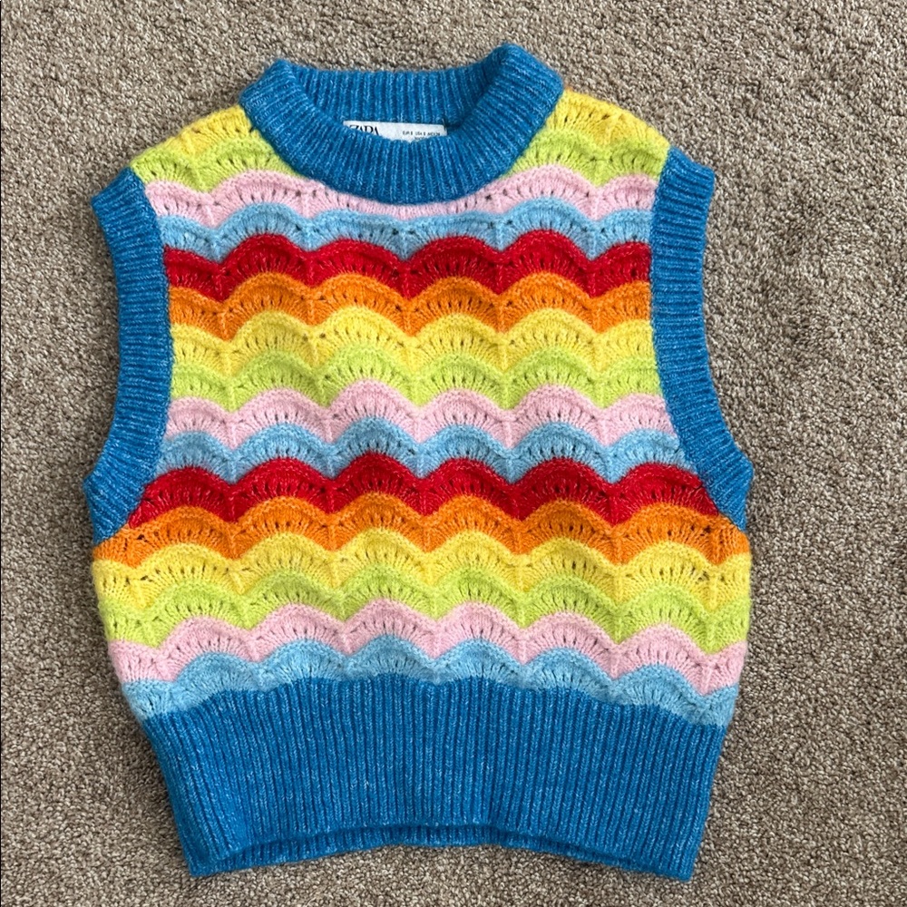 Zara Multicolor Rainbow Wave Knit Sweater Vest women’s size small